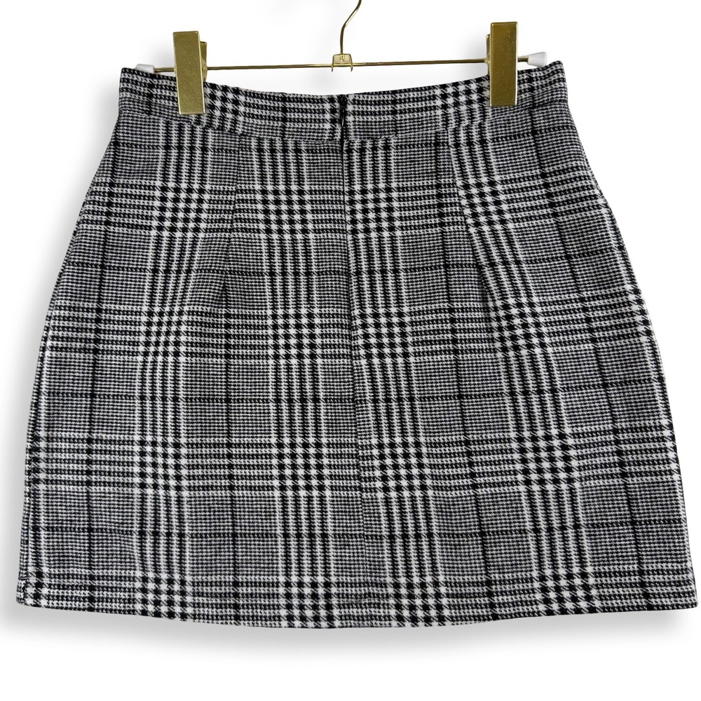 Dark Academia Black White Glen Check Cotton A-Line Mini Skirt Women Small Preppy